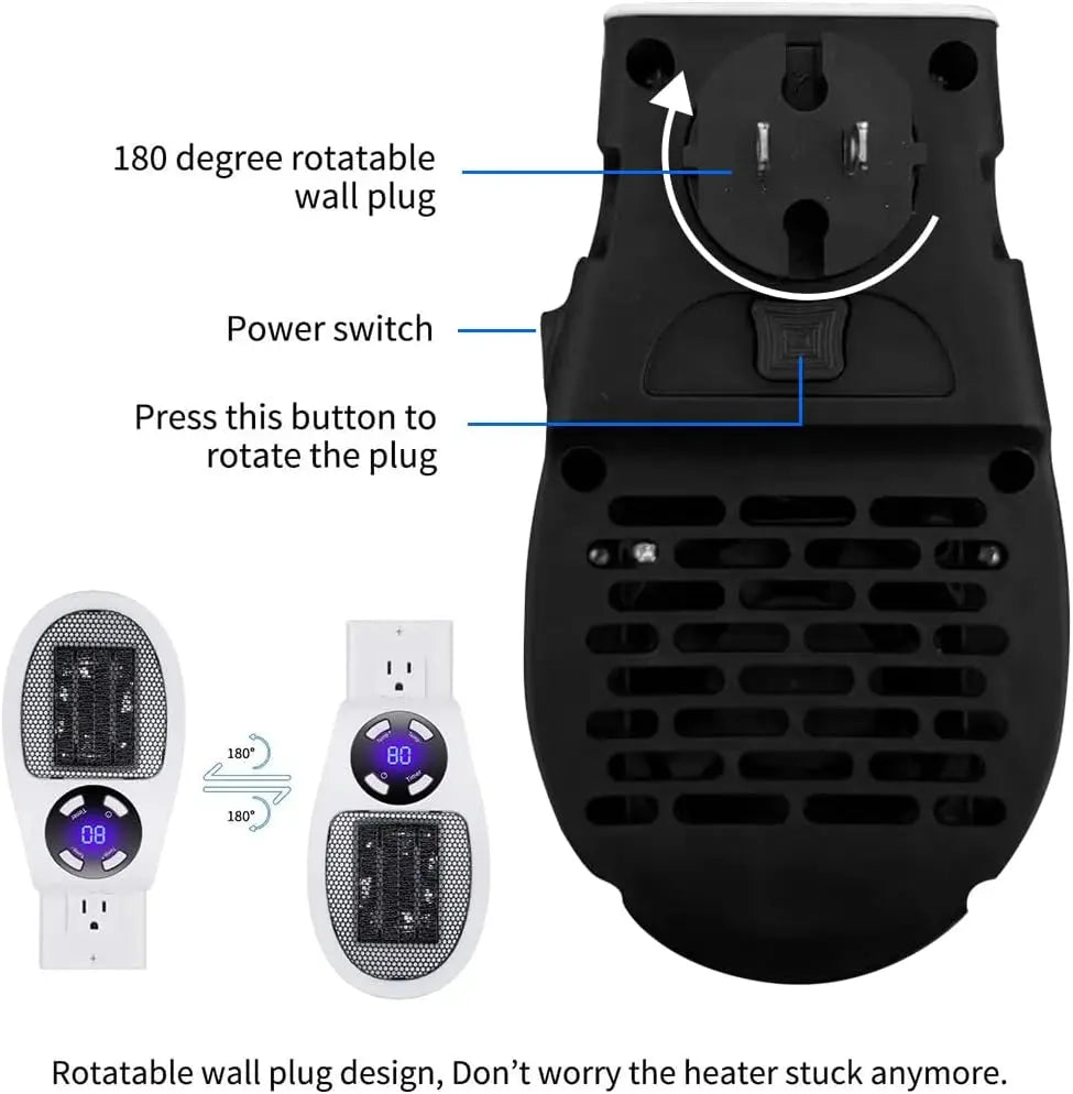 500W Portable Home Electric Heater with Adjustable Thermostat, Timer and Led Display