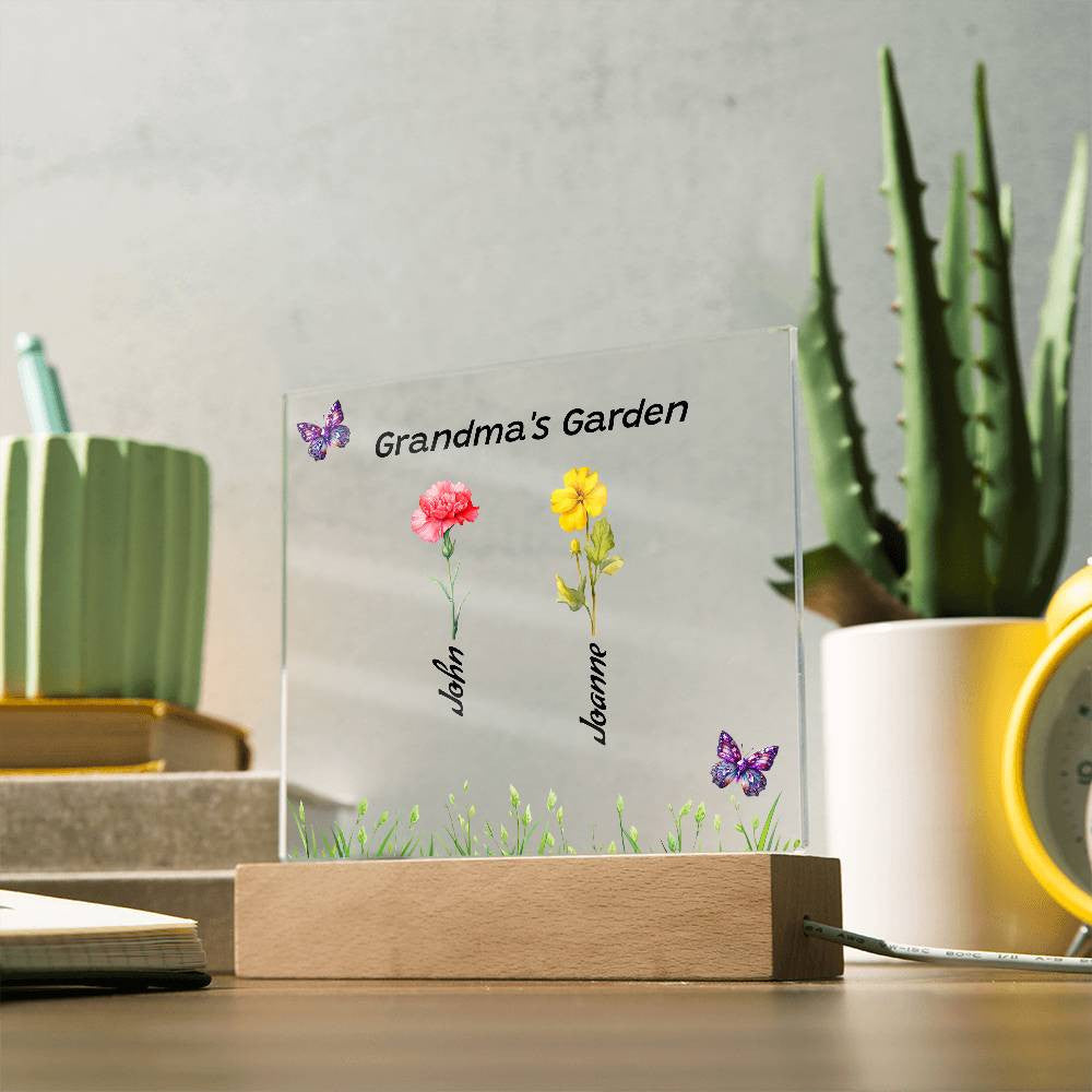 Grandma's Garden  |  Personalized Birth Flower & Name | Acrylic Square Plaque -