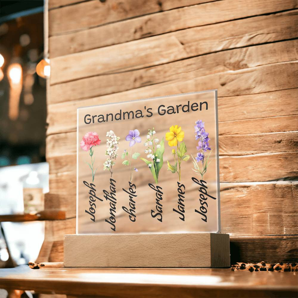 Grandma's Garden  |  Personalized Birth Flower & Name | Acrylic Square Plaque -