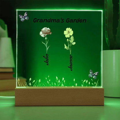 Grandma's Garden  |  Personalized Birth Flower & Name | Acrylic Square Plaque -