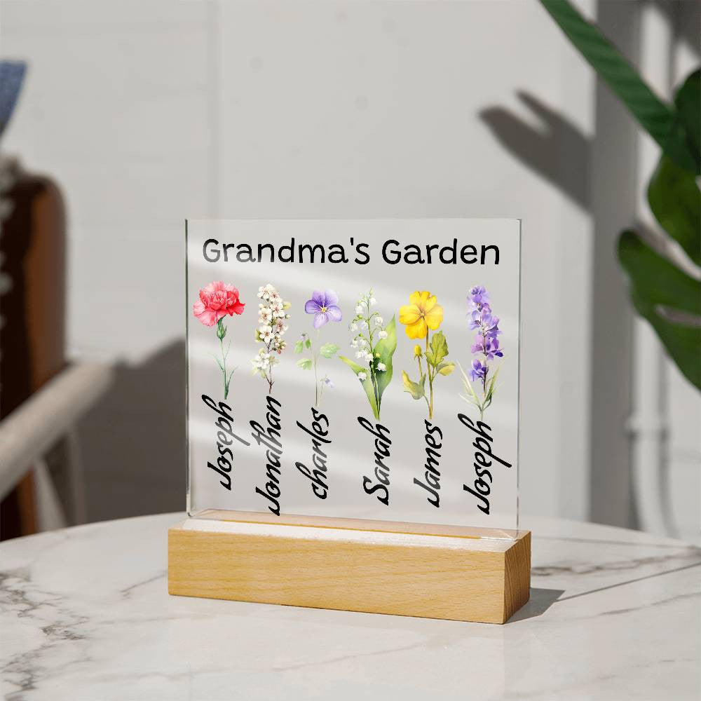 Grandma's Garden  |  Personalized Birth Flower & Name | Acrylic Square Plaque -