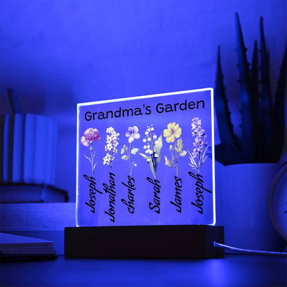 Grandma's Garden  |  Personalized Birth Flower & Name | Acrylic Square Plaque -