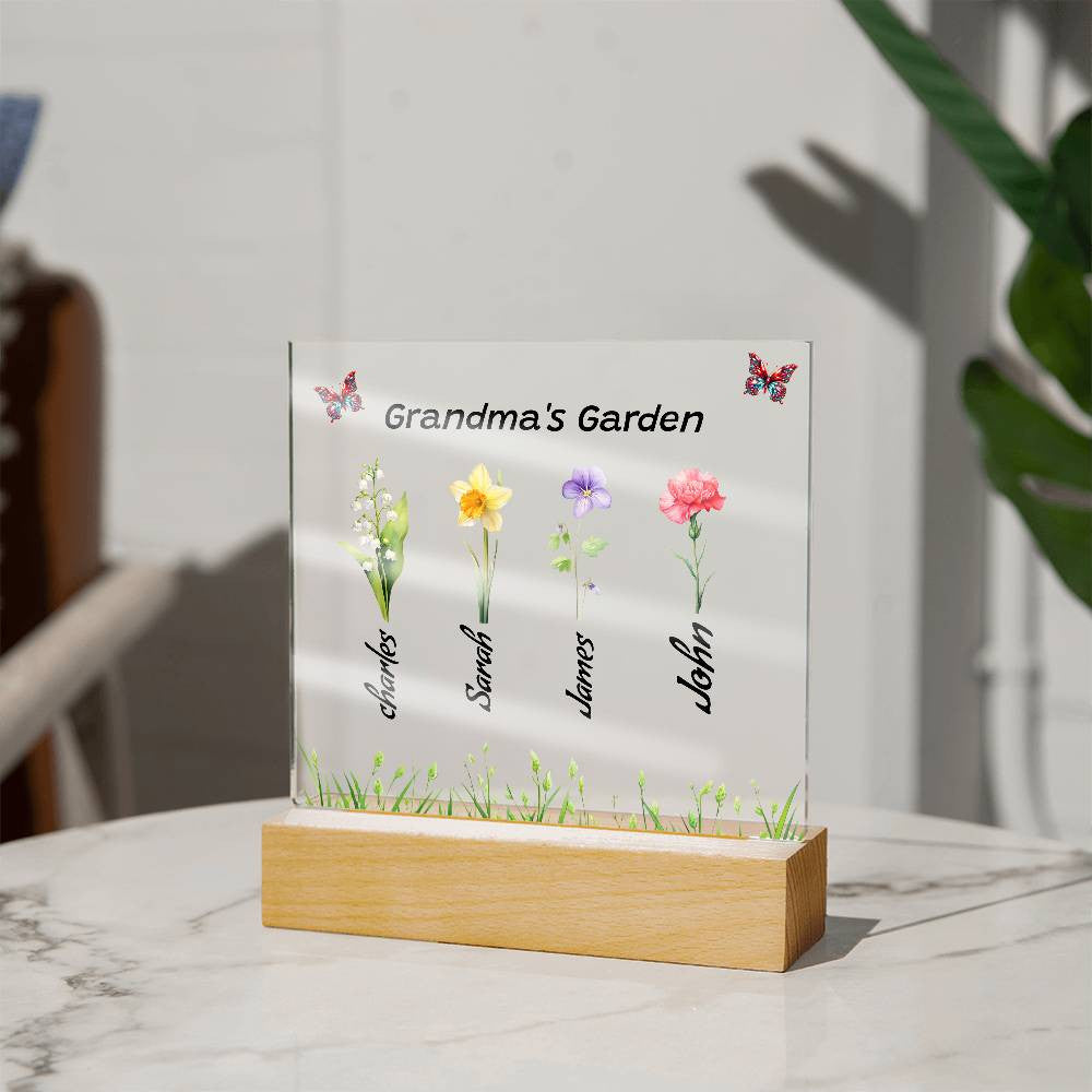 Grandma's Garden  |  Personalized Birth Flower & Name | Acrylic Square Plaque -