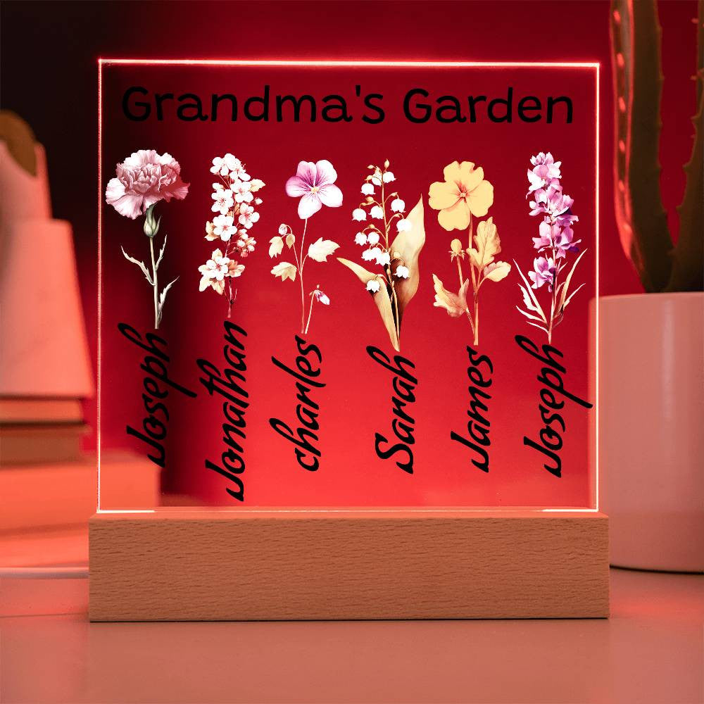 Grandma's Garden  |  Personalized Birth Flower & Name | Acrylic Square Plaque -