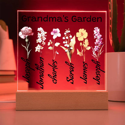 Grandma's Garden  |  Personalized Birth Flower & Name | Acrylic Square Plaque -