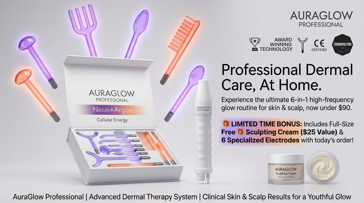 AuraGlow Pro 6-in-1 Dermal System - Includes Complete High-Frequency Kit + Bonus Sculpting Cream