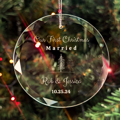 Personalized First Christmas Married | Engaged Glass Ornament | with Gift Box