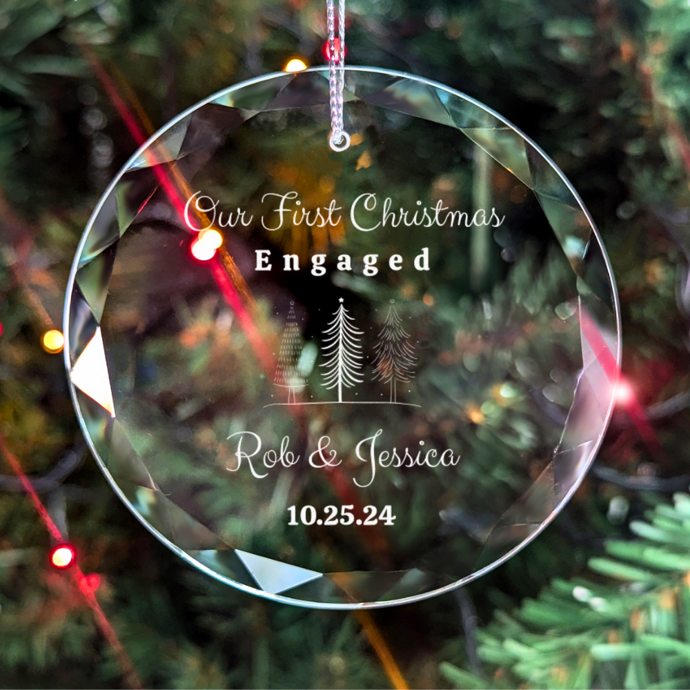 Personalized First Christmas Married | Engaged Glass Ornament | with Gift Box