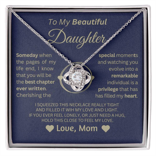 To My Beautiful Daughter - Love Mom / Love Knot Necklace