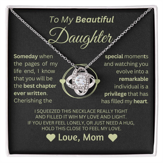 To My Beautiful Daughter - Love Mom / Love Knot Necklace