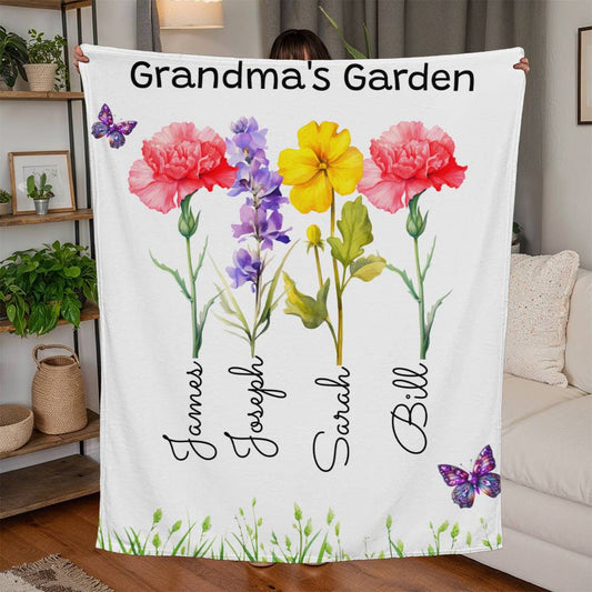 Grandma/Mom/Nana's Garden  |  Personalized Birth Month Flower & Names Blanket