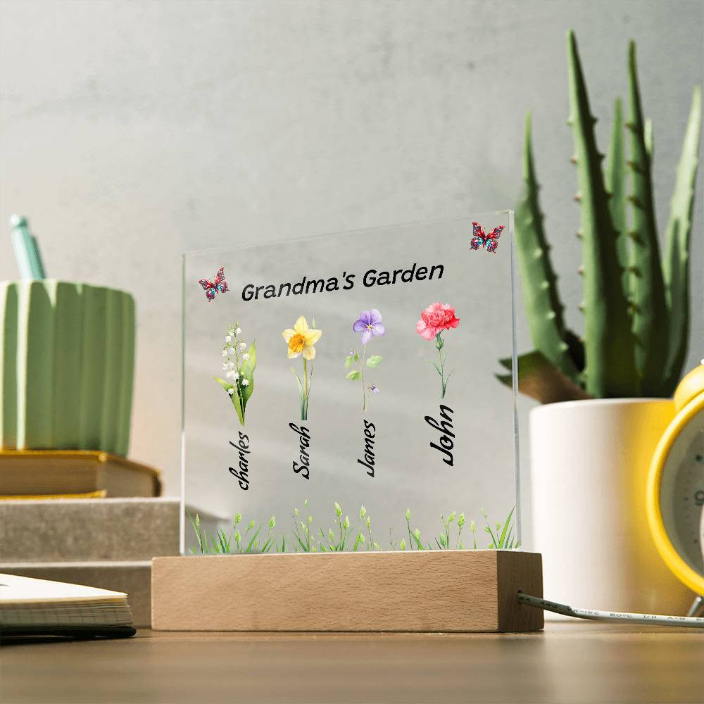 Grandma's Garden  |  Personalized Birth Flower & Name | Acrylic Square Plaque -