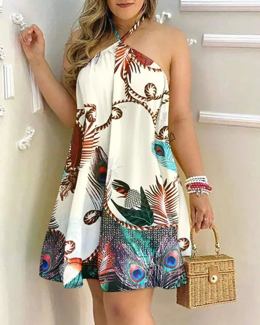 Peacock Fantasy Summer Dress | Vacation Style Backless Dress